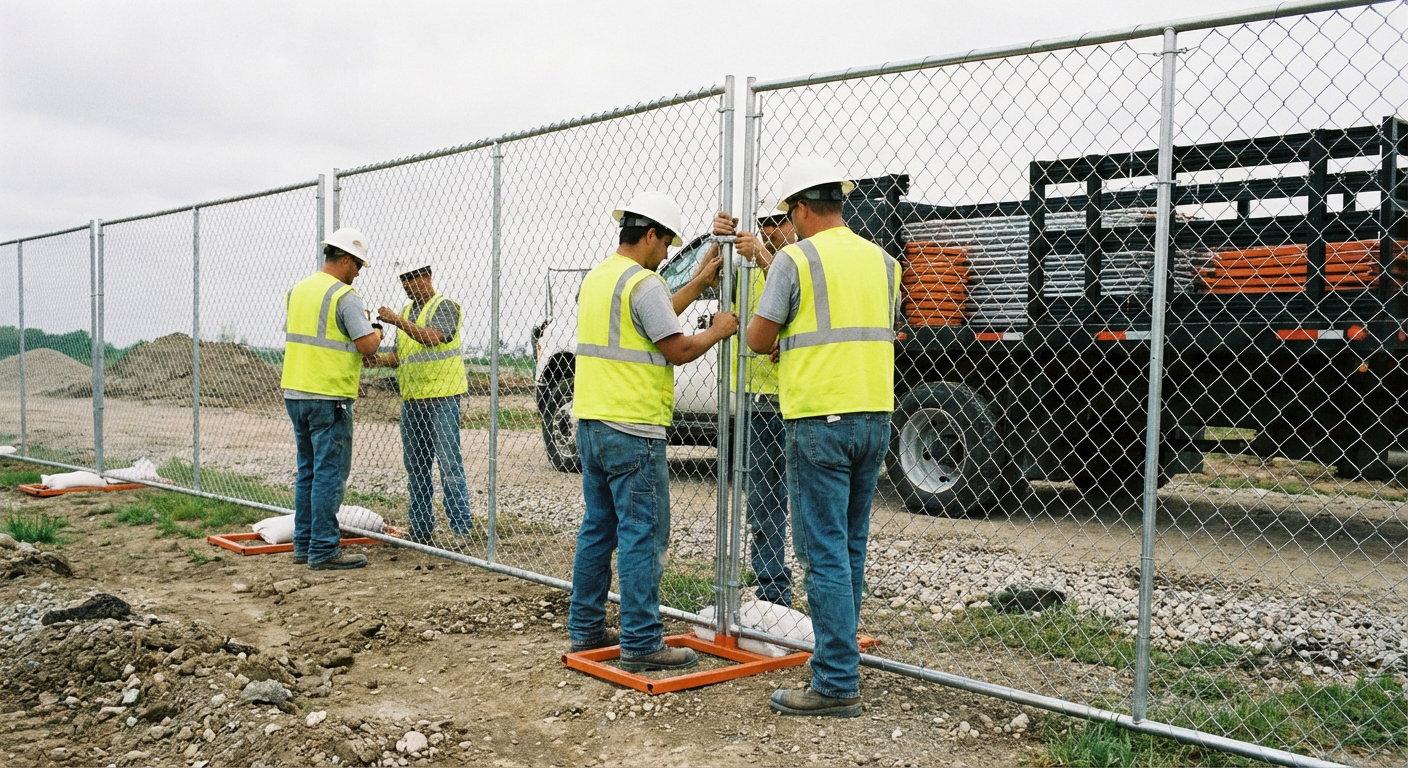 Temp Fence Services team installing temporary fencing